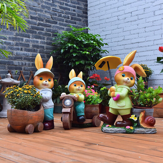 Yimingyuan Garden Decorative Courtyard Ornaments Outdoor Cartoon Rabbit Flowerpot Park Lawn Creative Simulation Animal Landscape Sculpture H20537