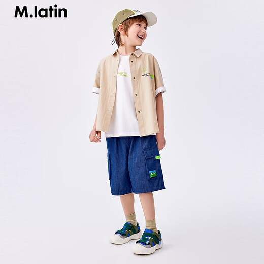 Ma Latin (M.Latin)/children's clothing children's shirt summer new style boys and girls small square collar design style short-sleeved shirt oatmeal color 110