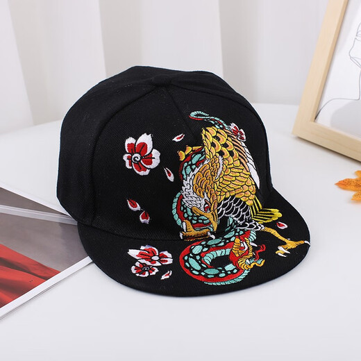 Nozhi Meng Chinese style hat for men and women, embroidered flat brim hat, flat brim hat, baseball cap, sun hat, duck tongue sun hat NM164, peony black, one size fits all, adjustable