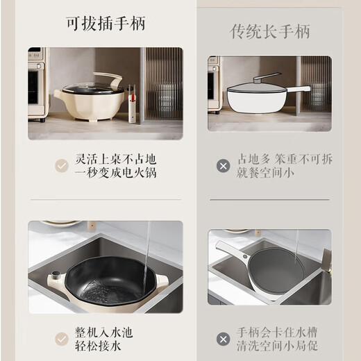 SUPOR MOINDE ELECTRIC WOK MULTIFUCTION DORNORY ELECTRICE STEAPER 32CM Large Diamètre 3 ÉLECTRABLE RÉGLABLE SUBETTRE INTÉGRÉ ANTÉRIEUR FRYING WOK 5L CJ30A826 [Diamètre 30cm] Pandon amovible
