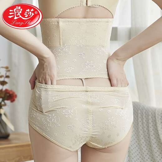 LangSha women's back-off high-waisted tummy control pants, postpartum body shaping, butt lifting, waist-cinching, and corset cotton panties, back-off style-skin color 666 XL 120-139Jin Jin is equal to 0.5 kg