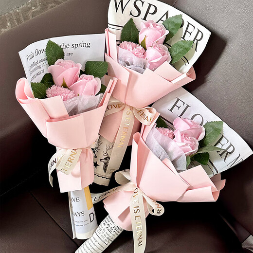 First 3 Roses Carnation Soap Everlasting Bouquet Birthday Gift for Women 214 Valentine's Day Souvenir Wedding Non-Flowers