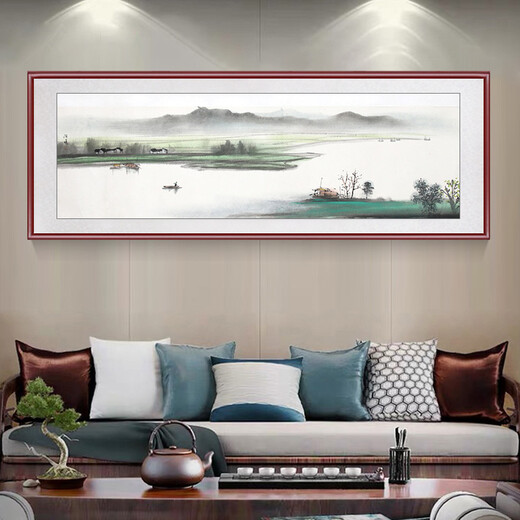 Han'ao famous hand-painted Chinese painting living room decoration painting sofa wall painting study hanging painting ink landscape painting landscape painting office spring framed with solid wood frame 168*58cm