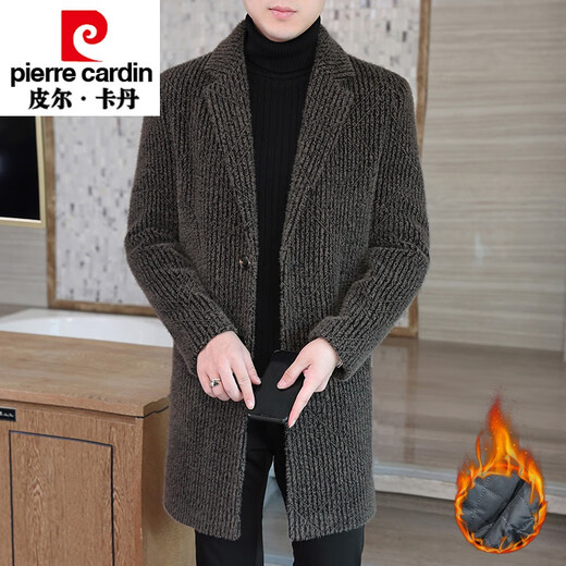 
Pierre cardin fashion brand mink wool coat for men autumn and winter thickened mid-length jacket for men trendy tweed suit windbreaker gray plus cotton 6625 XL
