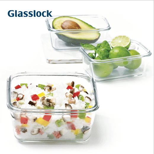 Glasslock 进口耐热钢化玻璃保鲜盒便当饭盒可微波加厚耐摔硅胶圈颜色随机 高性价比|圆730ml+方900ml+包