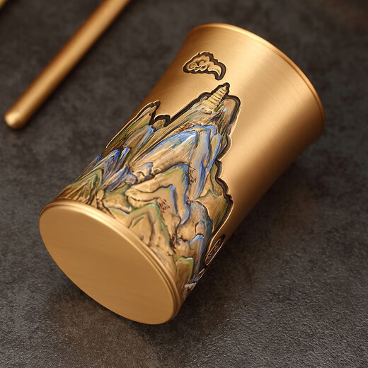 Jiutang Pure Brass Tea Ceremony Six Gentlemen High-end Tea Supplies Tea Clips Tea Spoon Tea Knife and Needle Set Tea Making Tools Accessories Kyoya (Qianli Jiangshan) Hand-painted Brass Six Gentlemen