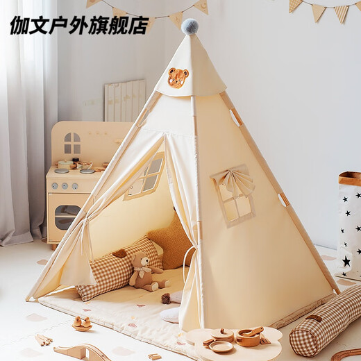 Tente pour enfants intérieure princesse indienne petite maison garçon et fille jouet baby jeu tente de luxe paquet (coussin de style ours abrup