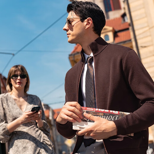 
Mr. Bubasulan wool zipper stand-up collar spring cardigan sweater men's sweater BT12128 Cigarette S (165)