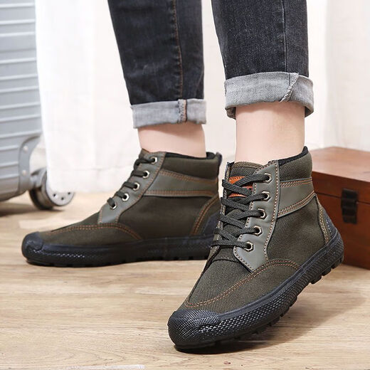 3531 high-top Liberation Shoes Army Green Canvas Shoes Linen Anti-odor Hiking Shoes Migrant Workers Anti-slip Labor Protection Shoes Construction Site Waterproof Glue Shoes High Green Battle Training Shoes 40