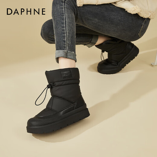 达芙妮（DAPHNE）厚底短靴女2025秋冬季新款松紧带雪地靴短筒加绒保暖户外女靴子 黑色 39