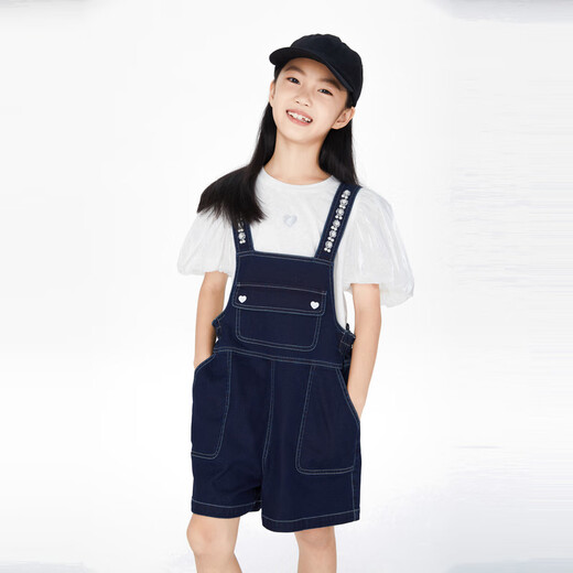 Anaire Girls 'Denim Overalls 2024 Sommer Neues lässige Trend -Hosenträger -Shorts Denim Blue 160 cm