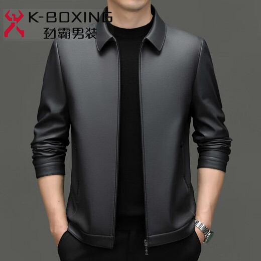 JINBA new autumn and winter middle-aged lapel genuine leather jacket for men slim sheepskin daddy casual leather jacket 8116 black single leather one size 190/56