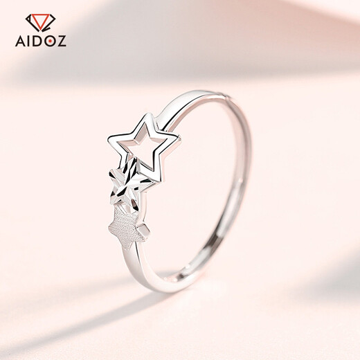Aido Diamond pt950 platinum star ring for women, fashionable platinum five-pointed star ring, adjustable gift for girlfriend, weight 2.2-2.4 grams + free engraving