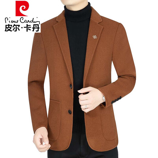 皮尔卡丹羊毛呢西装男春秋季休闲双面呢外套男士中青年潮流小西服轻奢高档 蓝灰色 高档双面呢 XL  180码