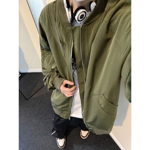 Zhidoudoupou chaqueta para hombres de primavera y otoño estilo corto guapo top tendy americano high street uniforme de béisbol ltt-7374 gris real es gris talla única m