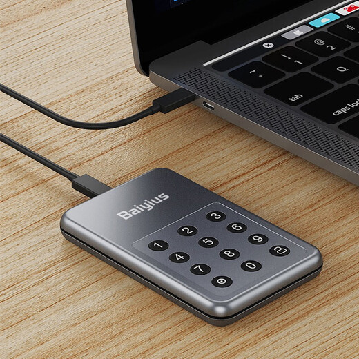 百艺加密移动固态硬盘高速usb3.0数字按键密码硬件AES256加密机械固态硬盘 128GB 移动固态加密硬盘