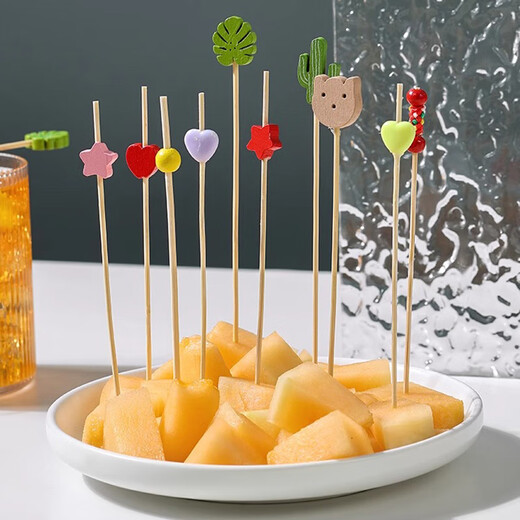 Millennium Lovewood disposable fruit skewers, artistic flower skewers, bamboo skewers, creative candied haws skewers, burger skewers, snack decoration skewers, cactus 13cm (100 pieces)