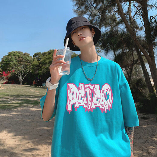 七分袖t恤男ins潮牌港风情侣宽松衣服半袖潮流夏季oversize国潮体恤SN1156 695深蓝 M 【收藏优先发货】