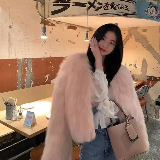 Madian 2023 autumn and winter fashionable fur coat for women new style imitation fox fur short style fur coat small fragrant style coat milk tea apricot XL [suitable for 125-145Jin [Jin equals 0.5kg]]