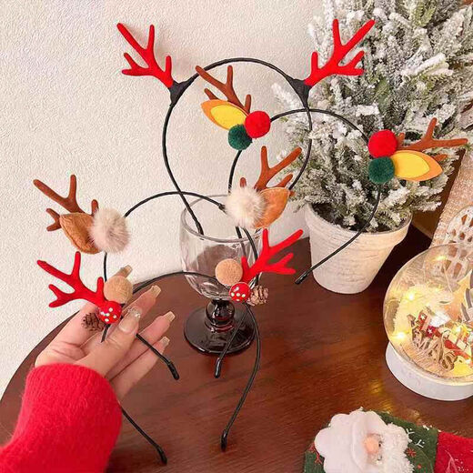 Xinghengmeng Christmas Headband Women's Christmas Antler Hairpin Headband Holiday Decoration Gift Big Bow Headband Hair Ornament Christmas Plush Antler Headband (Red)