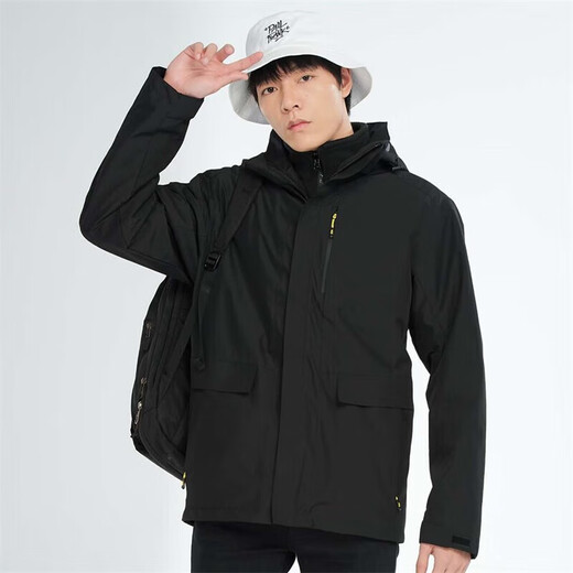 BRELRMON韩版冲锋衣女男防风户外防寒三合一保暖可拆卸滑雪登山服夹克外套 HS12805曜石黑-男 M