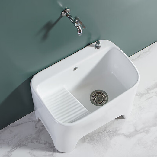 Lujies ceramic large mop pool with washboard mop pool washing floor mop trough handle basin balcony bathroom household side row pier 106-Taiwan controlled drain