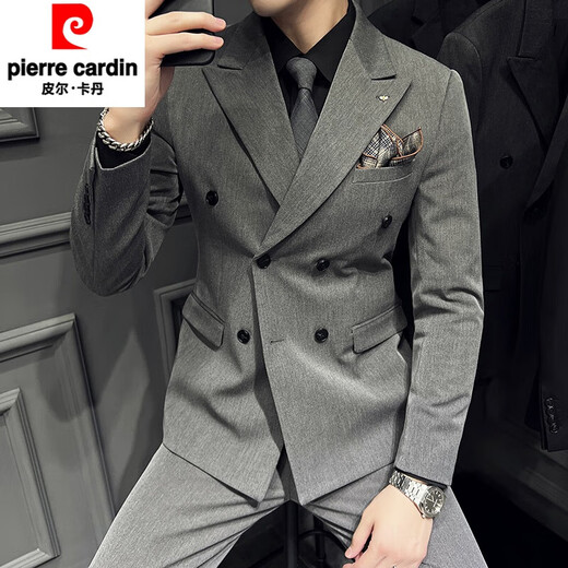 Pierre Cardin high-end double-breasted suit suit men's slim business formal suit wedding groom groomsmen dress three-piece suit navy suit + trousers + vest XL