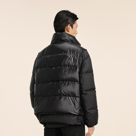 Sketch men's autumn and winter new casual loose down jacket short splicing contrasting color warm trendy and comfortable jacket 001 black XL