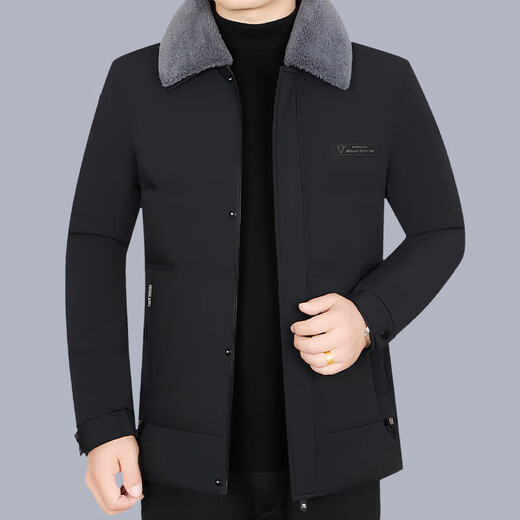 cerejeira men's clothing brand fur collar down jacket for men autumn and winter short middle-aged and elderly dad winter jacket for men D6210 black 180/XL