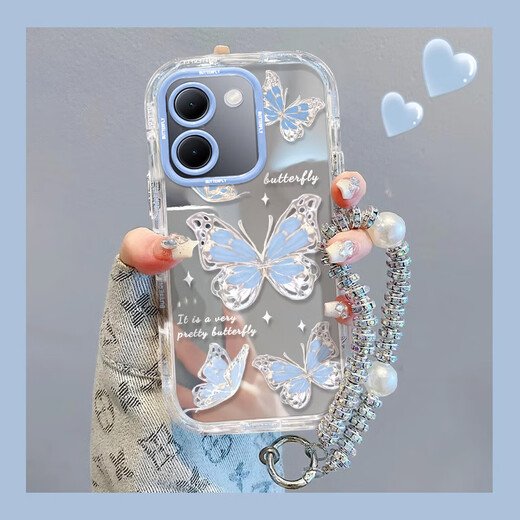 The best choice is suitable for vivoY100i mobile phone case y93s new Y78m mirror y77e all-inclusive Y72t small fresh butterfly y36ins style y30 creative women's fall-proof Y10 protective case Y3 k846 blue butterfly vivo Y33T