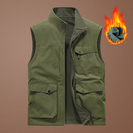 洺威保登马夹男士背心秋冬季加绒立领户外休闲工装多口袋坎肩钓鱼马甲外套 卡其色 常规 春秋 2XL