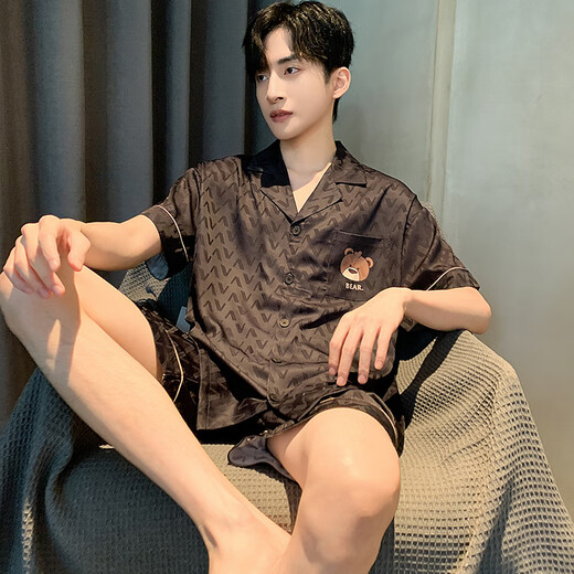 猫人冰丝睡衣男士夏季薄款短袖裤2025年新款男生款夏天学生家居服 G723 L (建议身高170左右体重100-13
