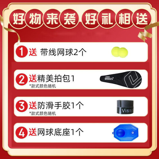 红双喜（DHS）轻质铝合金单人网球拍网球带线训练器初学者大学生回弹训练套装 碳素款-693蓝色+训练礼包