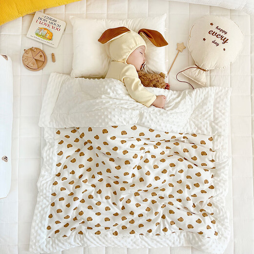 Huaiyin Baby Quilt Autumn and Winter Beanie Quilt Baby Pure Cotton Season Thickened Quilt Children's Spring and Autumn Cover Blanket Kindergarten Blanket Little Bear Head Beanie Quilt 120x100cm
