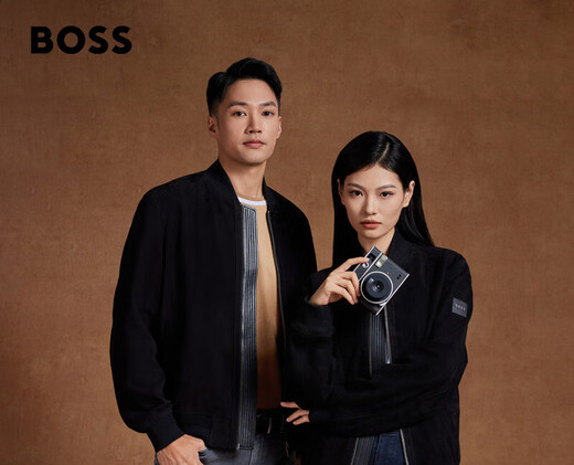 BOSS suede sheepskin HUGO BOSS men's autumn 2024 new retro style bomber leather jacket leather jacket 001-black 46