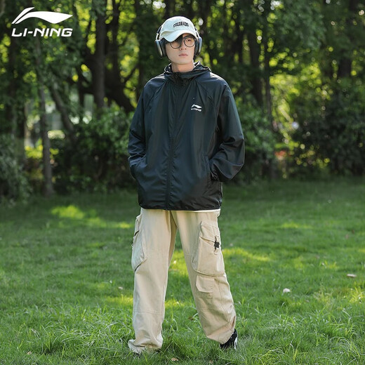 Li ning manteau masculin extérieur extérieur léger le vent de protection solaire de protection solaire lâche sport décontracté cardigan trench-coat trenchan fitness femme noire 2xl