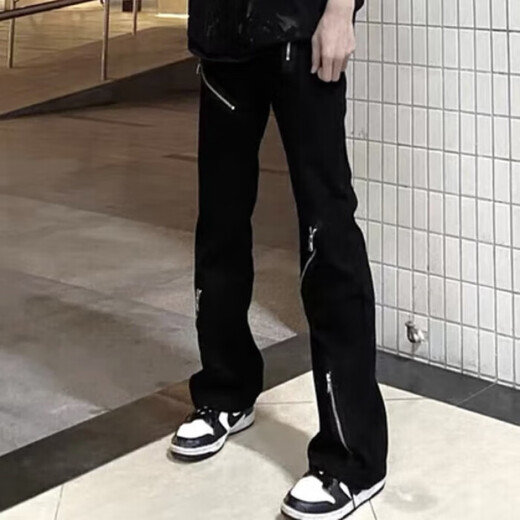 7 high-quality American retro jeans men's 2024 new zipper design and fashionable and handsome versatile casual wide-leg trousers DDD-653 black XL
