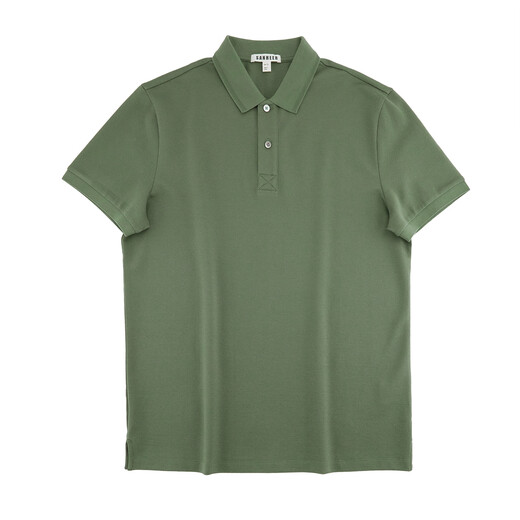 
SANHEER Summer Business Gentleman Mulberry Silk Long Waist Cotton Ball Floor Fabric Comfortable Men's Lapel Short Sleeve T-shirt DAT844 Moss Green 50/L