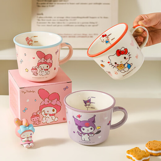 Kawashimaya Sanrio Mug Children's Cup Home Drinking Cup Cute Ceramic Scale Milk Cup Breakfast Cup Genuine Melody Mug-Color Box