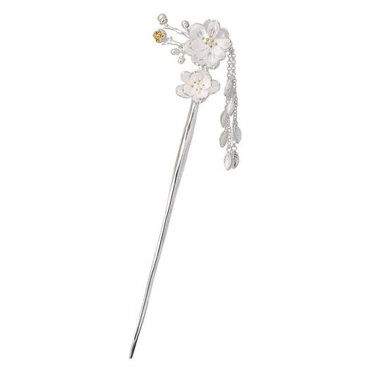 Dijing Sansheng III plum blossom hairpin for women, ancient style hairpin with tassels, Hanfu hair accessories, birthday gift for girlfriend and wife, silver