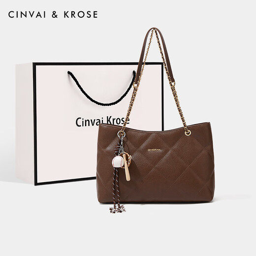 Официальный сайт Cinvaikrose Mall C/K сумки для женской сумки 2025 Новая подлинная кожаная бриллиантовая сумка сумка для сумки на плечо подарком подарка CK женская сумка - коричневый цвет [Отправить подружку перед сердцем]