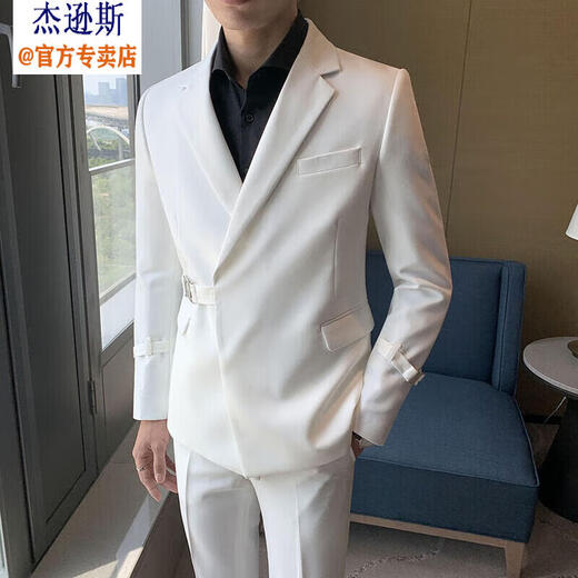 Jason's business suit men's high-end casual commuting formal design handsome young man's wedding small suit jacket white (suit + shirt + pants) L