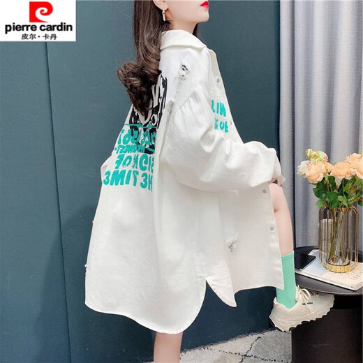 Pierre Cardin Design-Nischen-Hemd mit Rissen für Damen, Frühling und Herbst, vielseitiges Oberteil, Oberbekleidung, mittellanger Mantel für Damen 829 S (empfohlen 115Jin Jin, entspricht innerhalb von 0,5 kg)