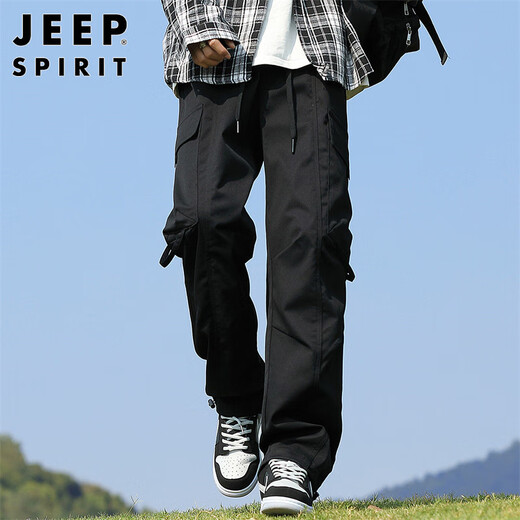 JEEP SPIRIT Jeep overalls men's autumn and winter loose casual pants men's outdoor straight pants men's pants black 2XL
