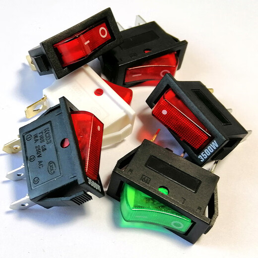 Baidat KCD3 boat-shaped switch electric wok accessories rocker 16A power button with light boat-shaped switch 3-pin two-speed black bottom red light (10 pieces)