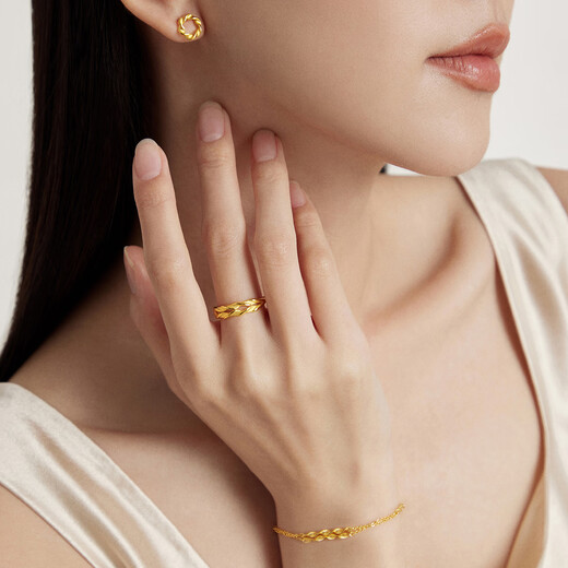 Chow Tai Fook wheat double-layer open ring gold ring for women (labor cost 120) about 3.55gF221324