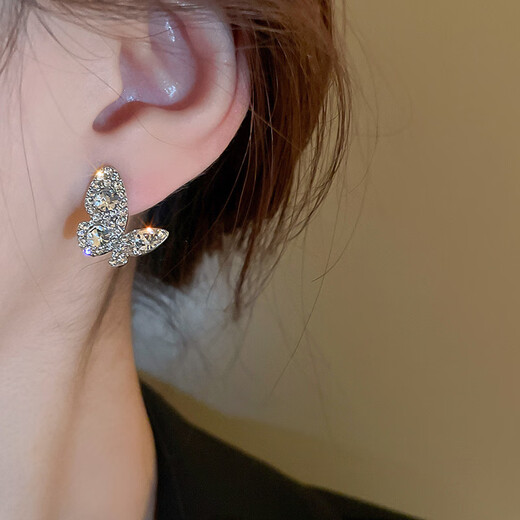 Bo Na Ling earrings for women niche pearl versatile earrings temperament light luxury high-end niche silver needle earrings birthday holiday gift silver full diamond butterfly earrings a pair