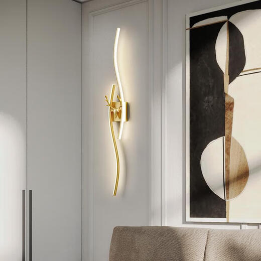 Fenglanq Fenglanq creative long light luxury wall lamp living room TV background wall LED about stair bedroom bedside black 120cm stepless dimming + remote control