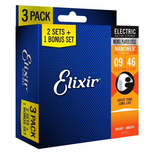 Elixir American Elixir Elixir Coating Nanoweb Optiweb Three Set Electric Guitar Strings 16541 Ultra-Thin Coat 09-46 (12027 Trois sets