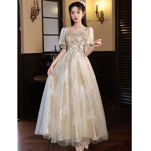 麦斯贝思晚礼服女高端宴会气质轻奢小众高端声乐艺考年会主持人连衣裙冬 香槟色 M